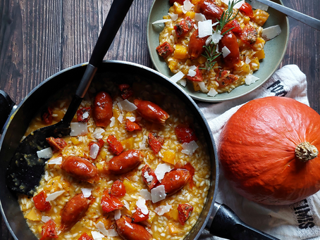 Pumpkin and chorizo risotto