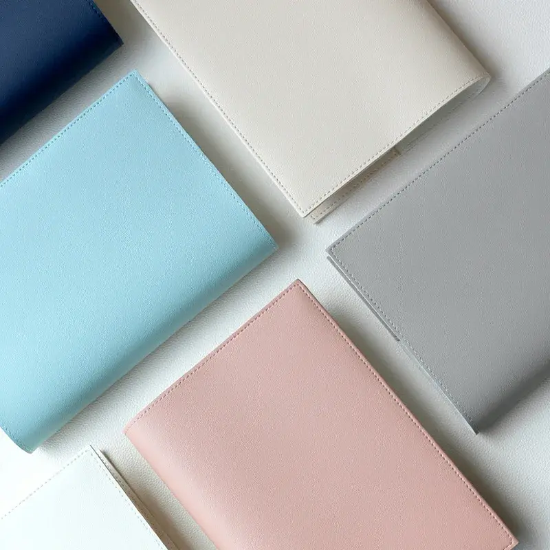 Thumbnail: Personalized Pu Leather Book Cover Bookmark Simple Solid Color Notebook Leather