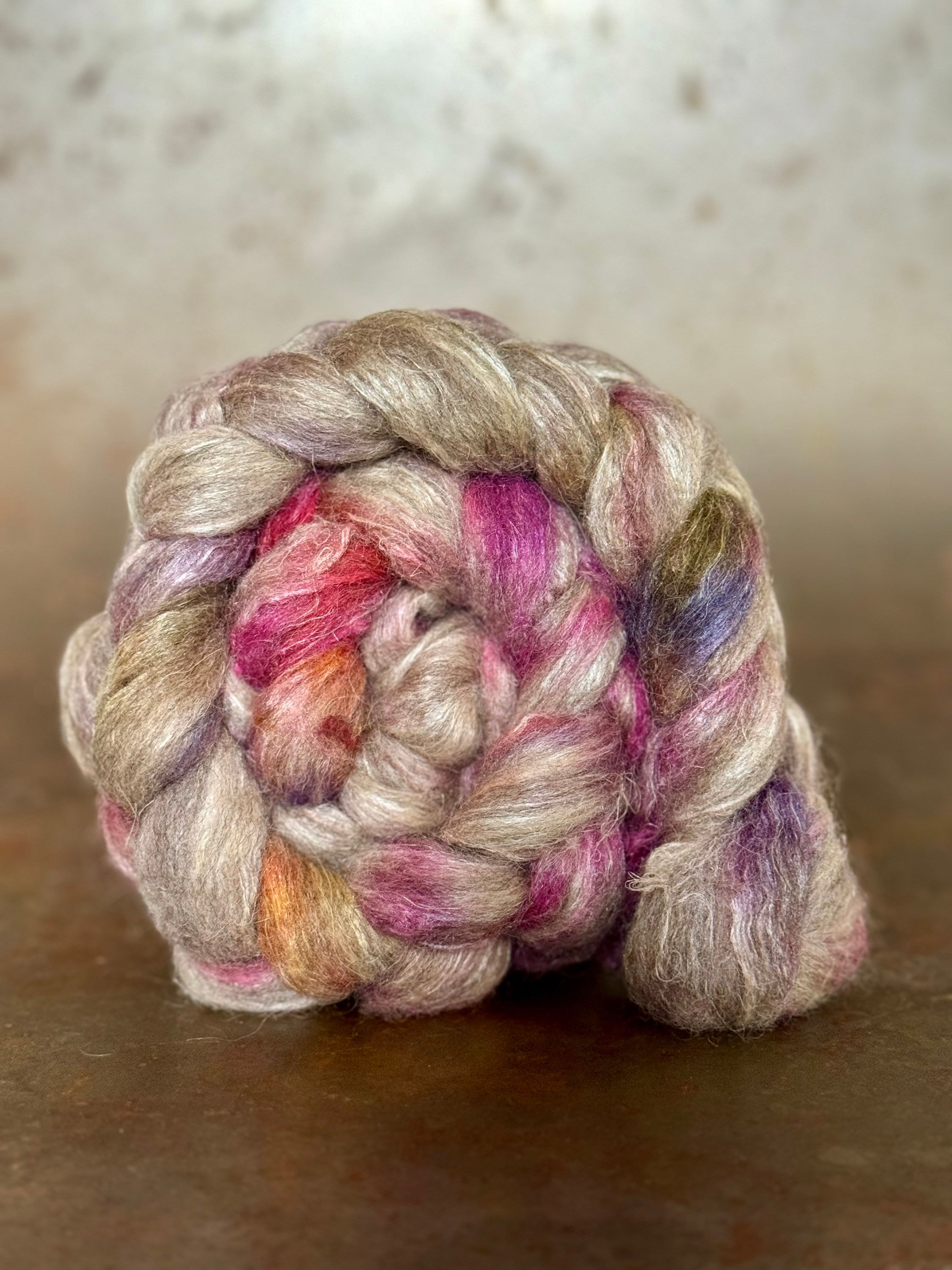 BFL ribbon, alpaca, tussah silk and linen
