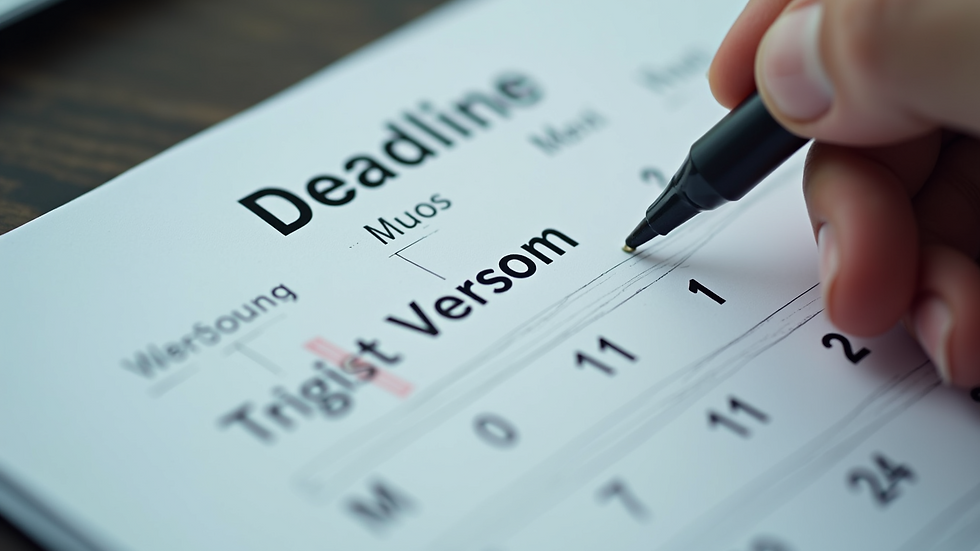 Close-up view of a calendar with important business deadlines marked