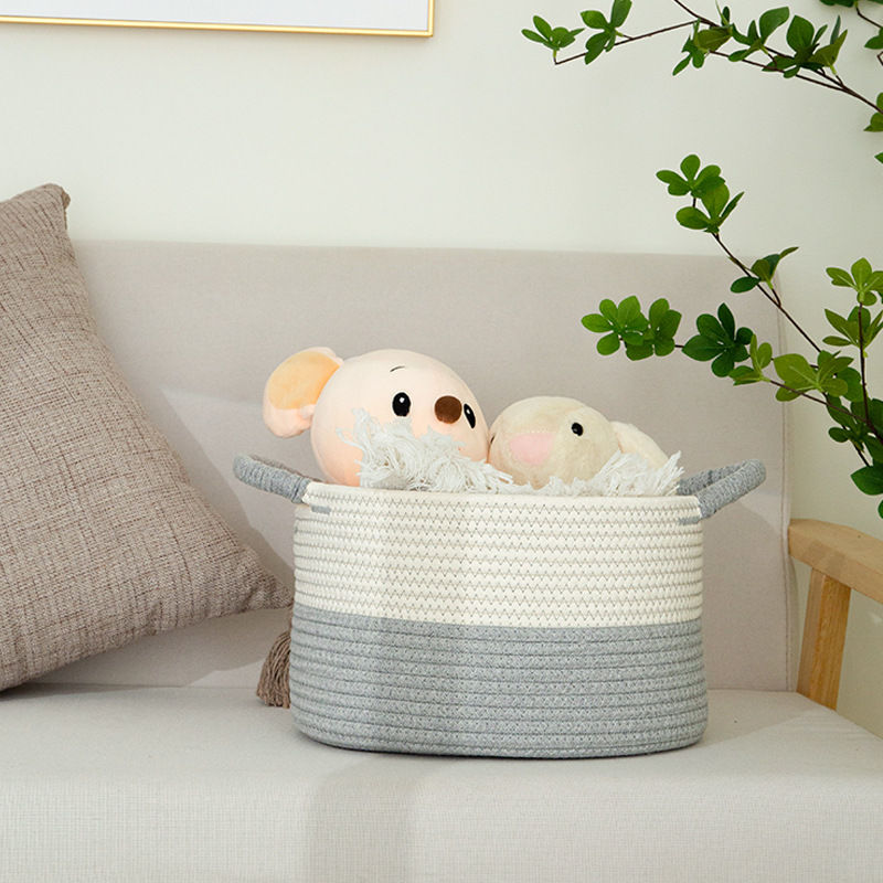 Miniatura: Cesta de Almacenamiento de Cuerda de Algodón Hecha a Mano para Juguetes y Ropa