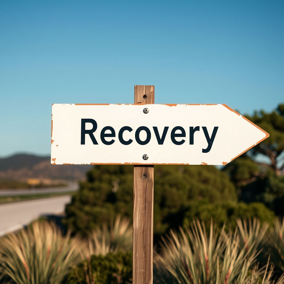 A sign that is showing the way to 'Recovery' with light blues and whites .jpg