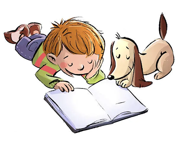 boy-with-dog-reading-illustration-id493984779.webp