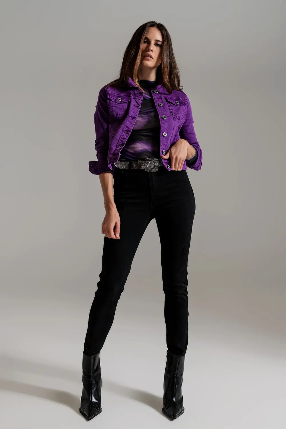 Purple Slim Denim Trucker Jacket