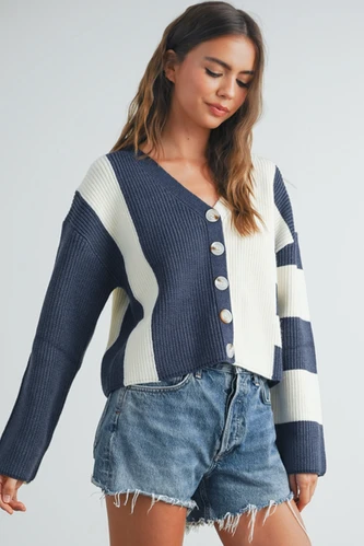 ENFOLD COLOR-BLOCK CARDIGAN ネイビー ブラック ENFOLD COLOR-BLOCK CARDIGAN ネイビー ブラック