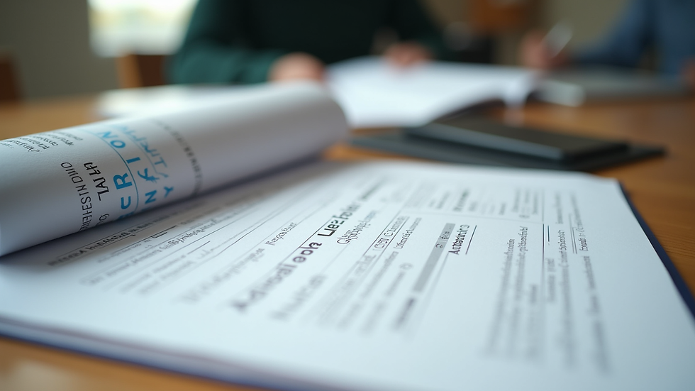 Close-up view of a college brochure and admission form on a desk