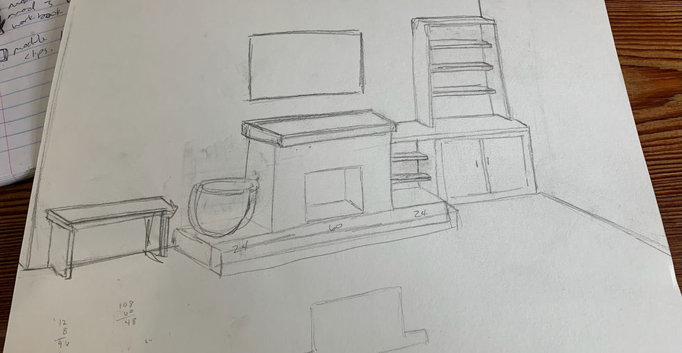 Brainstorming design ideas for living room entertainment built-in.