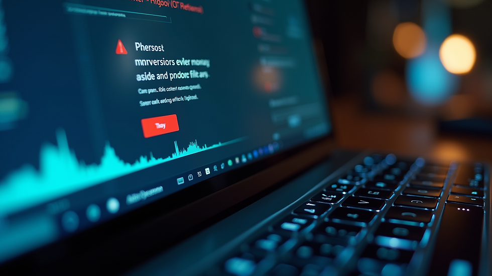 Close-up of laptop screen showing cybersecurity alert
