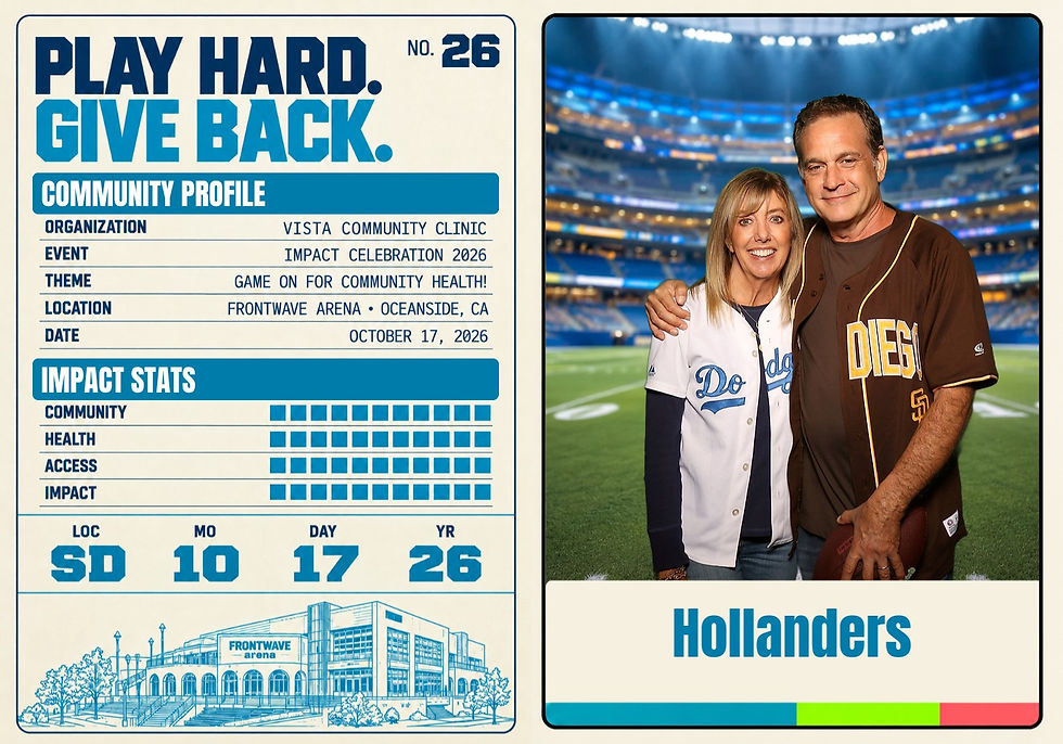 A couple in Baseball jerseys pose for a trading card for VCC charity event