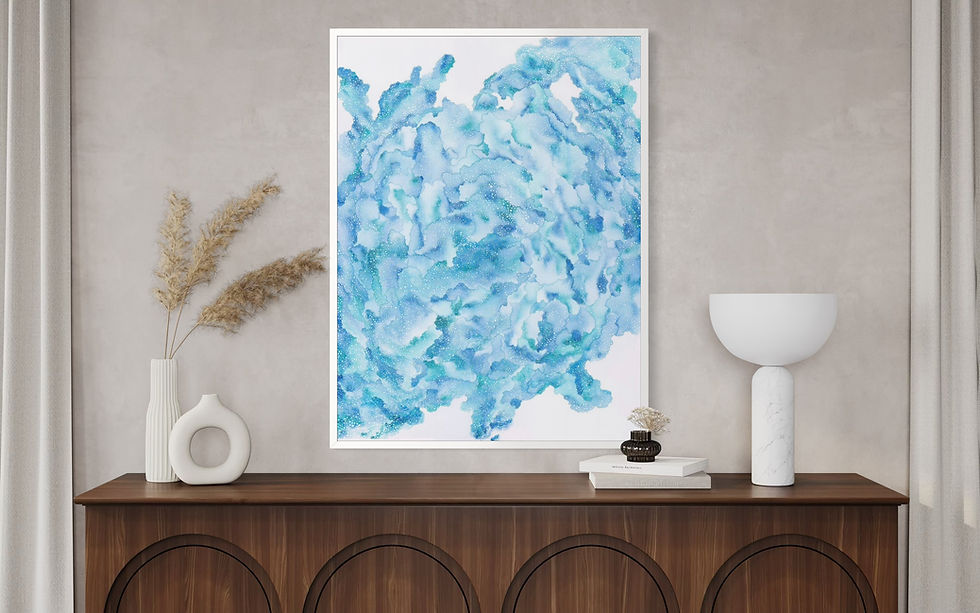 Escape in Blue, 2026, displayed in a contemporary interior