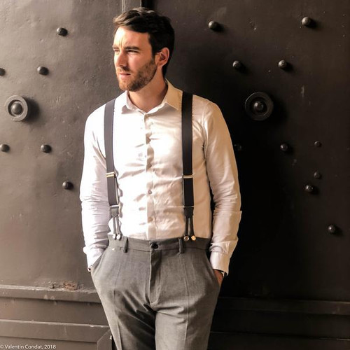 Bretelles Homme Élastiques En Y - Réglables 80-125 Cm, Cuir Véritable & 14 Boutons (8 Noir + 6 Marron), Large 3,5 Cm, Style Classique Élégant