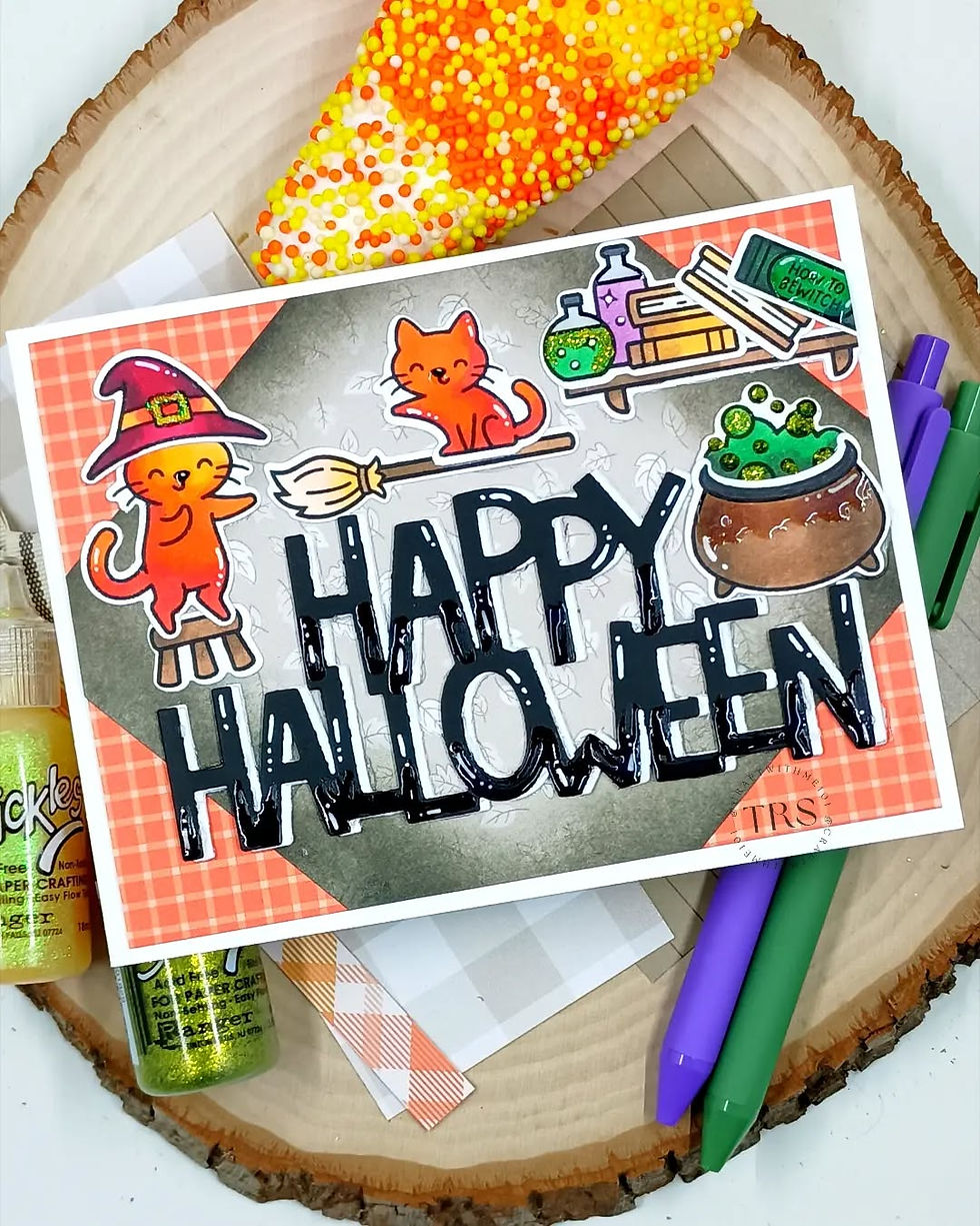 Happy Halloween card created with Lawn Fawn stamps and dies.