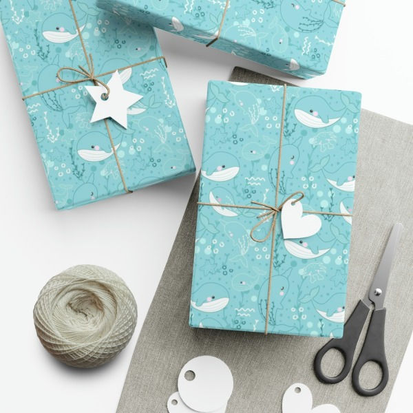 Gifts wrapped in whales ecofriendly gift wrap