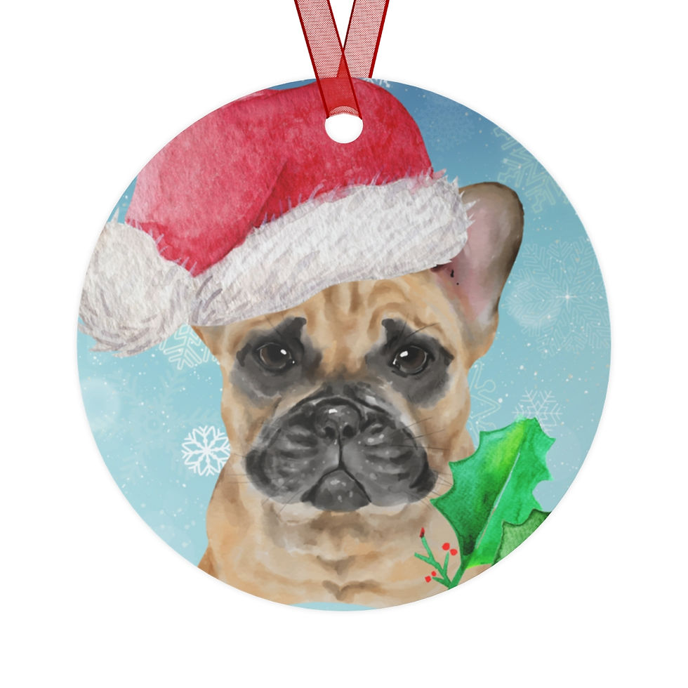 Watercolor french bulldog Christmas ornament