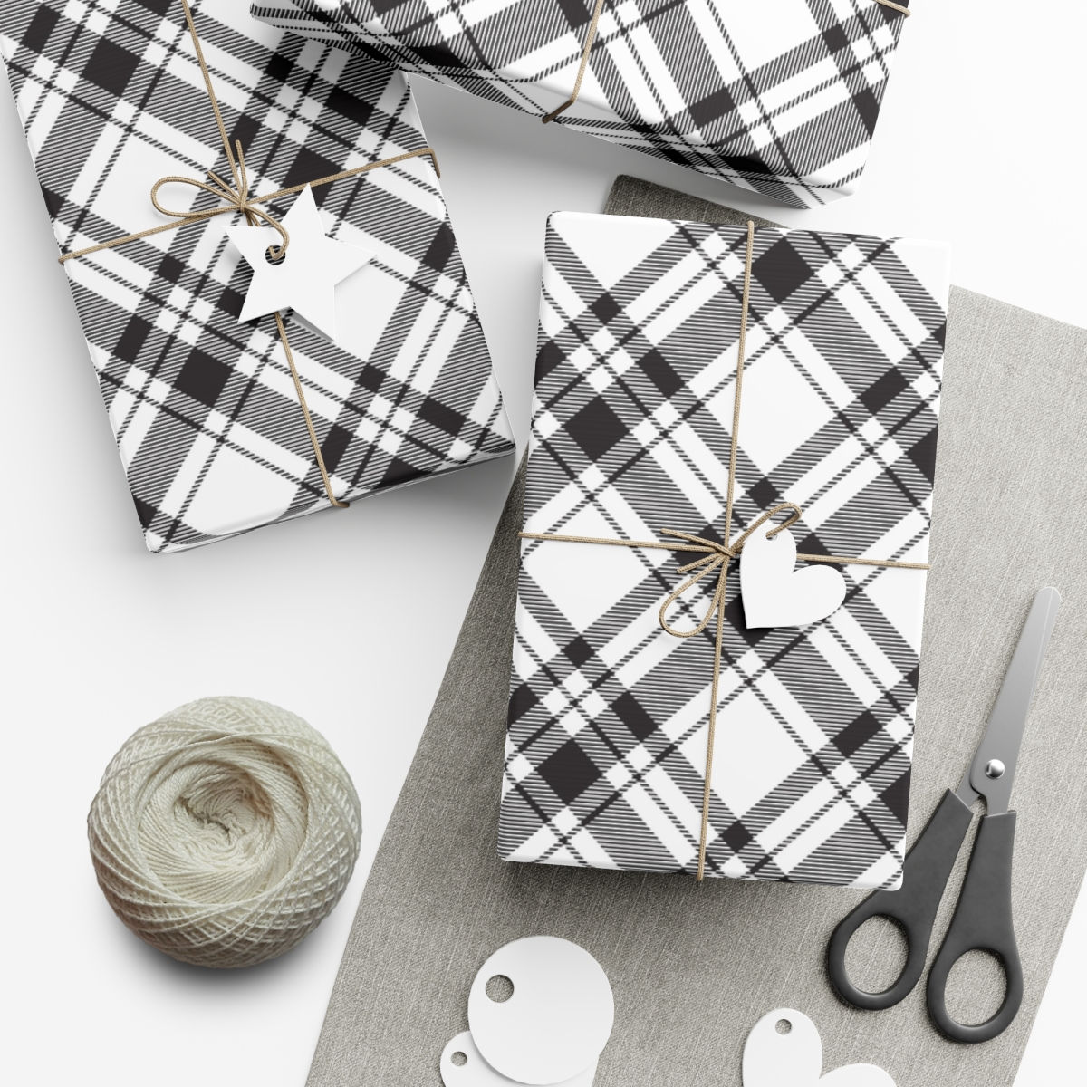 black and white plaid ecofriendly recycled paper gift wrap