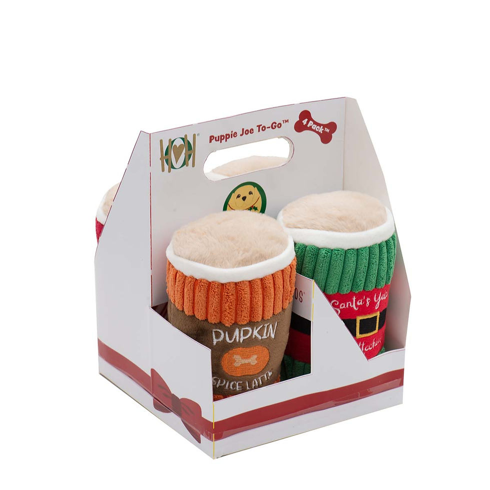 Dog toy four pack in carrier