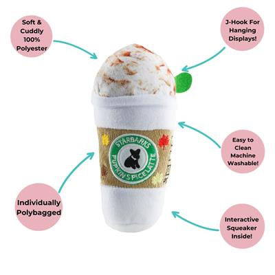 features of starbarks punkin spice latte dog toy
