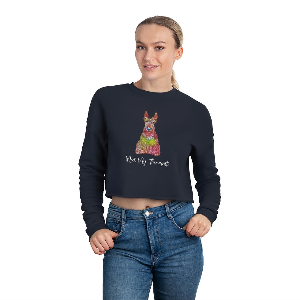 Women wearing Meet My Therapist cropped sweatshirt