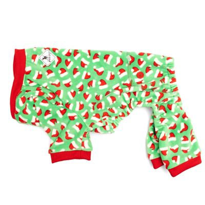 Side view of Santa Hats Dog Pajamas