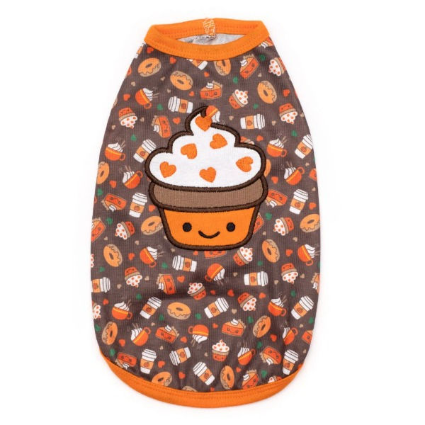 Top view of pumpkin spice dog tee