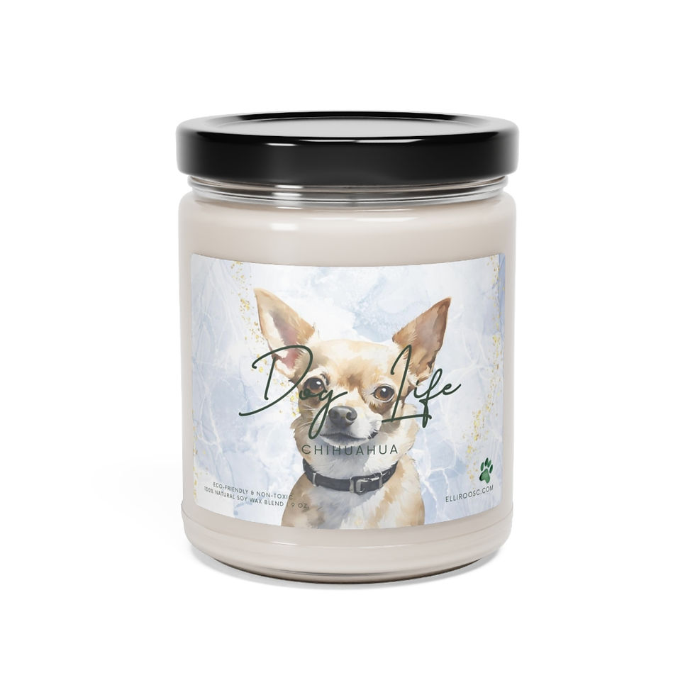 Dog Life candle featuring a watercolor of Chihuahua