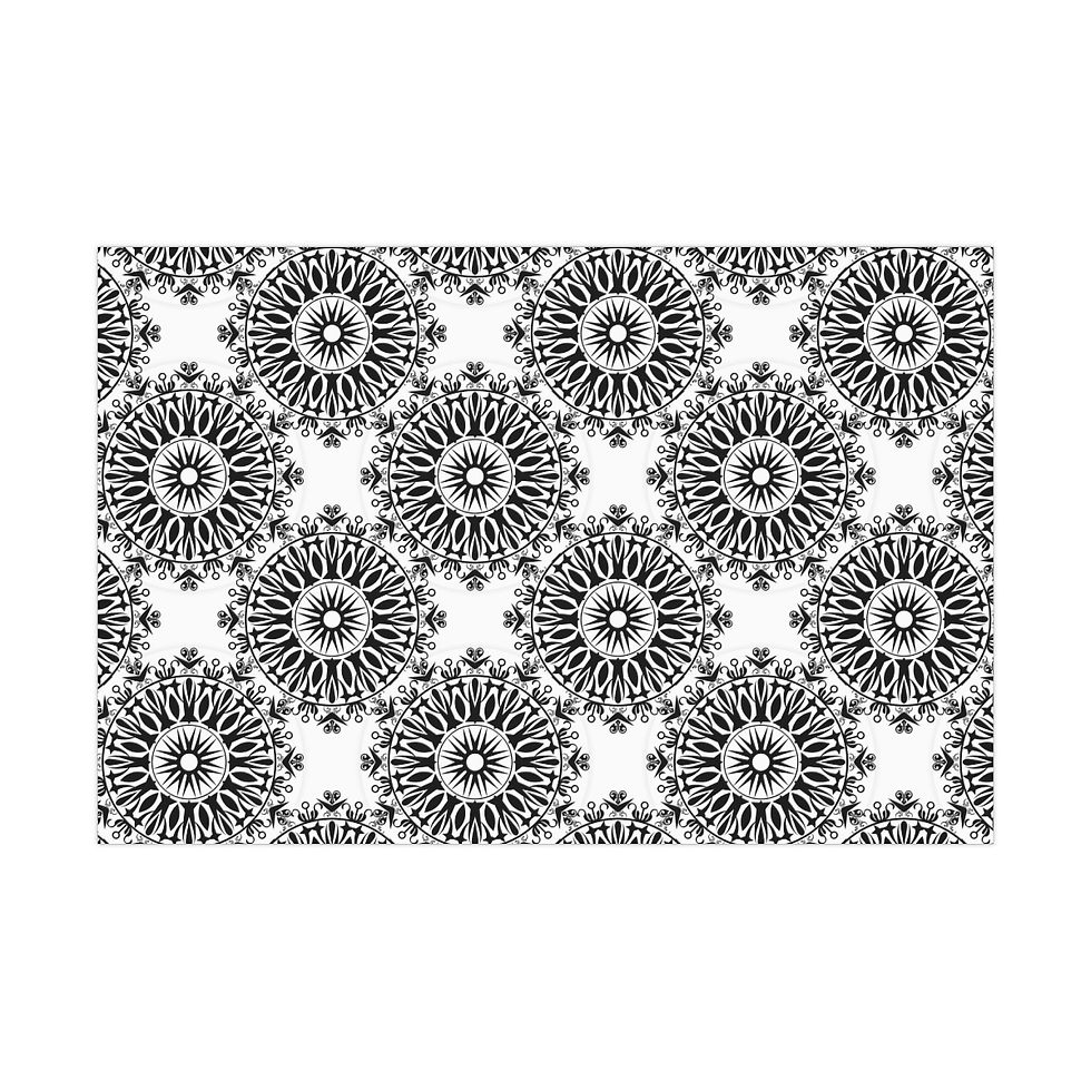 Small sheet of black and white Mandala sustainable gift wrap
