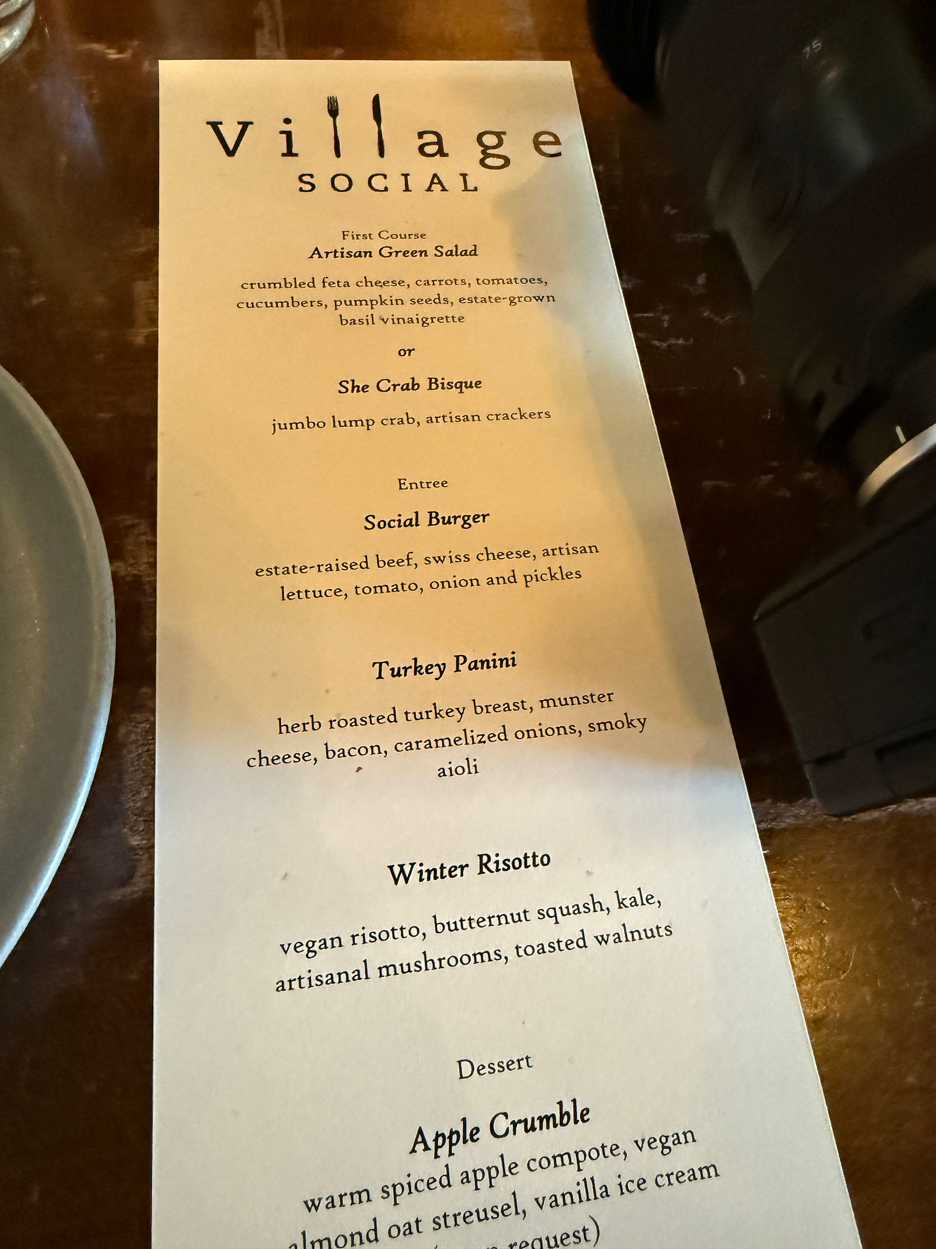 Village Restaurant menu