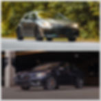 Two cars: a gray Toyota Corolla GR on a road with greenery, and a dark Subaru WRX tS in an underground parking lot. Both cars are parked.