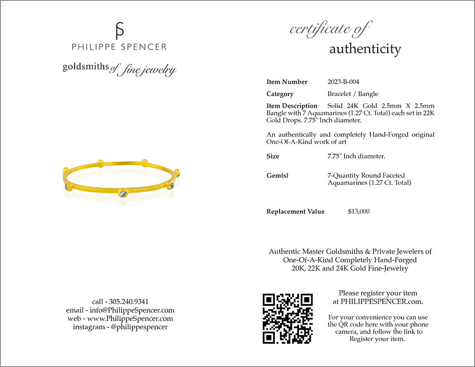 Thumbnail: SOLD! - Solid 24K Gold 2.5mm Bangle with 7 Aquamarines