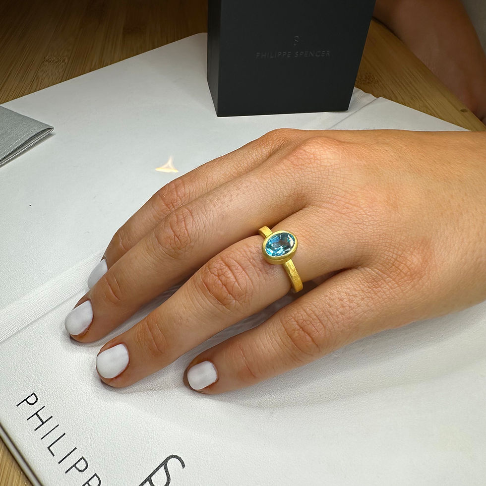 Thumbnail: 2.15 Ct. Blue Oval Topaz set in backless Pure 22K Gold Heavy Statement Ring