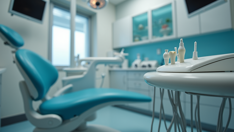 Eye-level view of a dental chair with whitening equipment ready