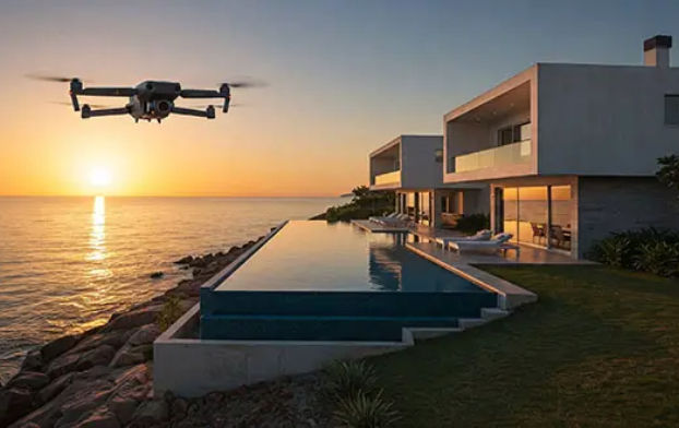 drone filmado casa de luxo no por do sol de santa catarina. imagem de AI