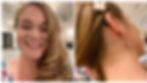 Two-pane collage of Hearing Habits Founder, Erica Jansen. She is white with brown eyes and long sandy-blonde hair styled curly, light makeup and lip gloss. She is smiling in the left pane. The right pane shows her black behind-the-ear hearing aid and wire