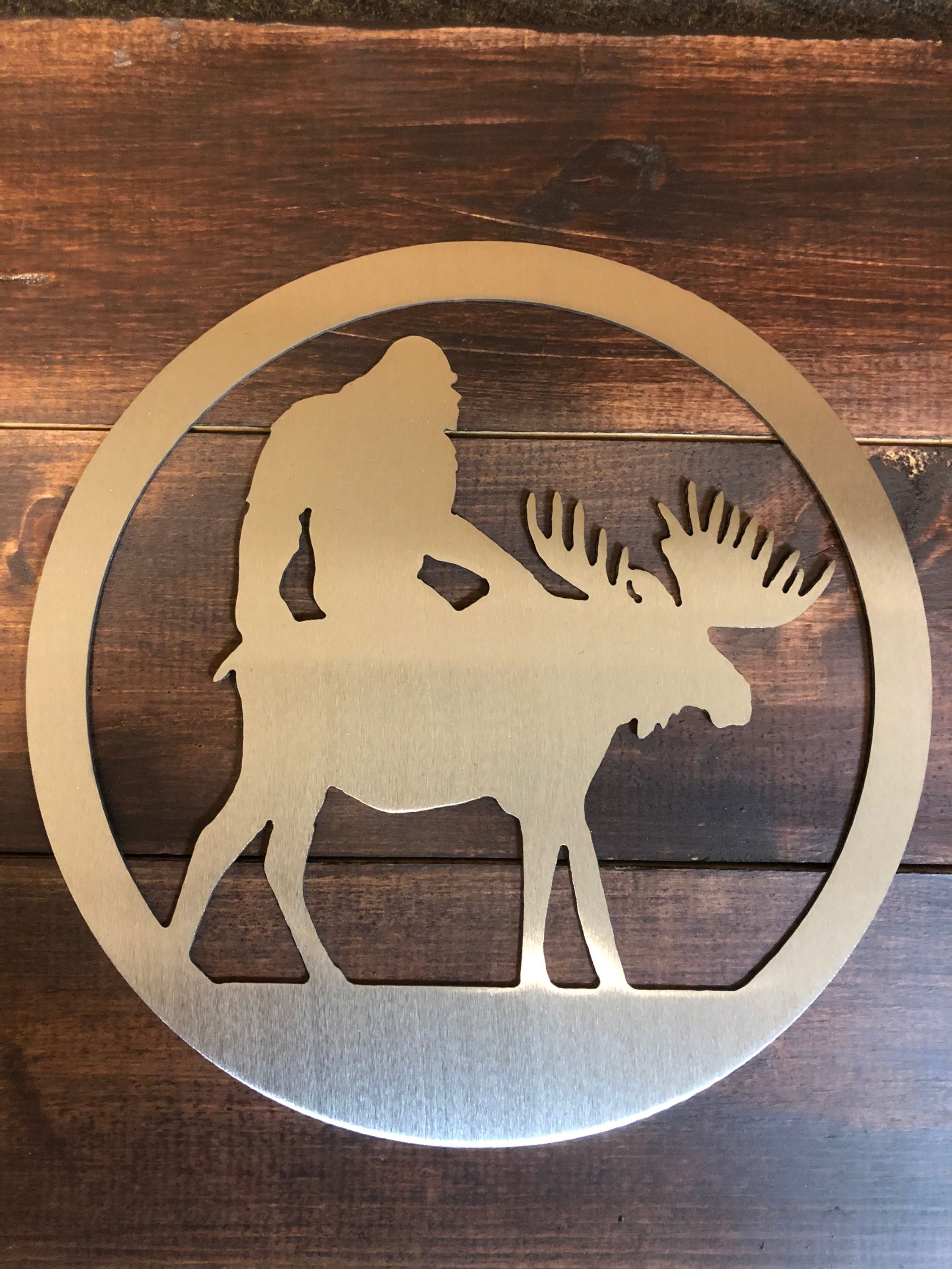 Bigfoot Riding Moose Metal Art Wall Signs  (pkg. of 4 units) Item#0216