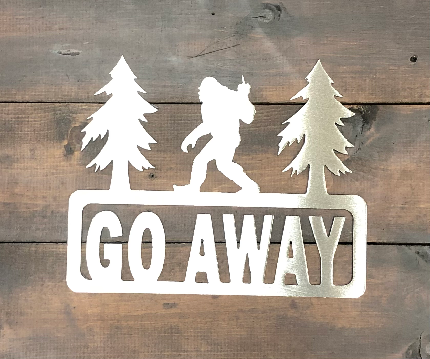Go away bigfoot metal art signs ( pkg of 4)  Item#0106
