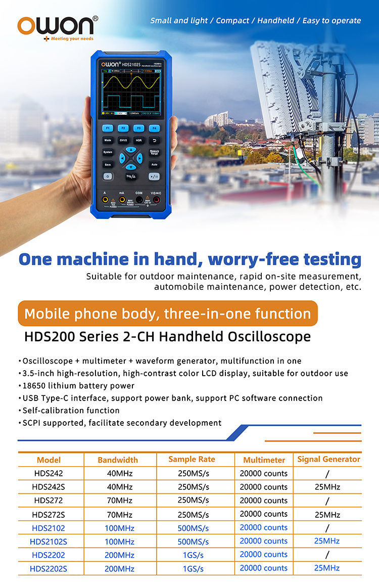 Thumbnail: HDS2102S 100 Mhz 2 Channel Handheld Digital Oscilloscope
