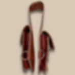 The side view of burgundy latigo leather saddle horn bags, hand stitched with white thread accents and silver hardware.