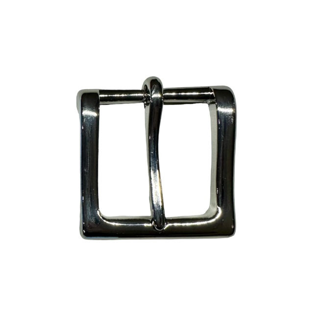 Thumbnail: A brushed nickel buckle for a belt. 