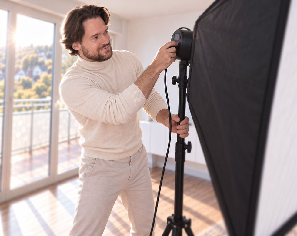 Manuel Jacob mit Softbox bei der Arbeit