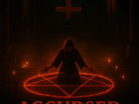 Female and Pentagram with candles and title ACCURSED