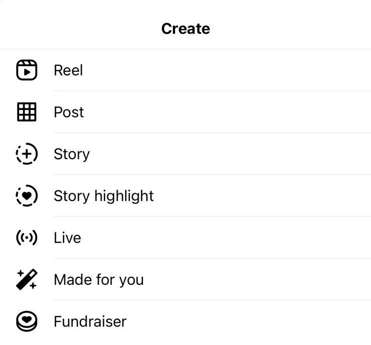 Screenshot from Instagram, showing the Create Tab to create video content.