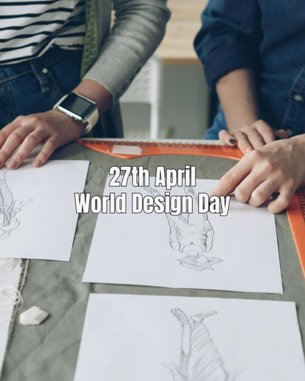 "27th April World Design Day" Image of some drawings/designs on a table