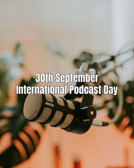 30th September International Podcast Day, podcast microphones in a studio