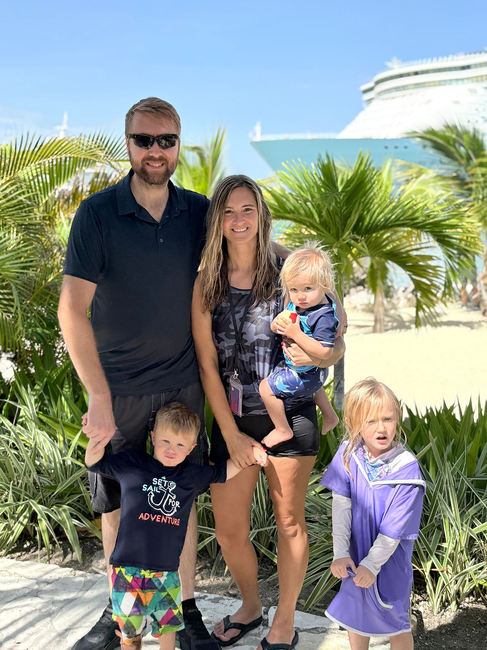 Kristi, her husband (Austin), and three kids (Kinsley, Blake, and John)