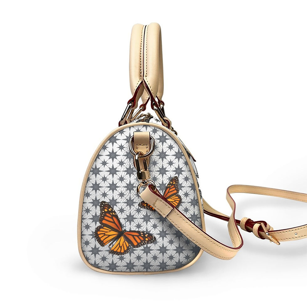 Thumbnail: right side of of Millie Monarch Handbag Tan Handles from the Happy Harvest Collection.