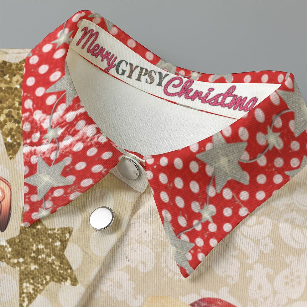 Thumbnail: Collar of the Merry Gypsy Jacket from the Merry Gypsy Christmas Collection.