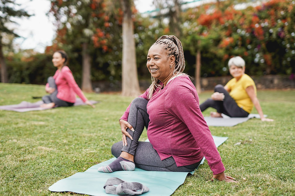 Ladies doing yoga in the park
