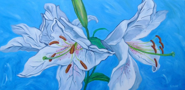 White Lilies, acrylic on canvas, 24 x 48