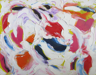 oil painting, white, red, pink
