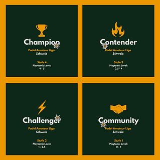 Die Padel Amateur Liga zeichnet sich durch 4 Ligen auf verschiedenen Niveaus aus.
